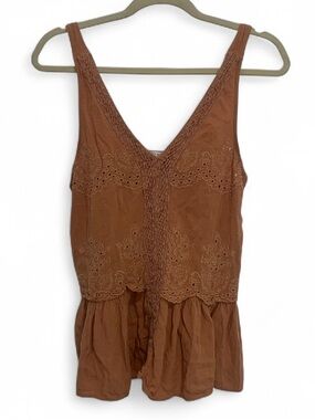 American Eagle Boho Eyelet V-Neck Longline Tank Top